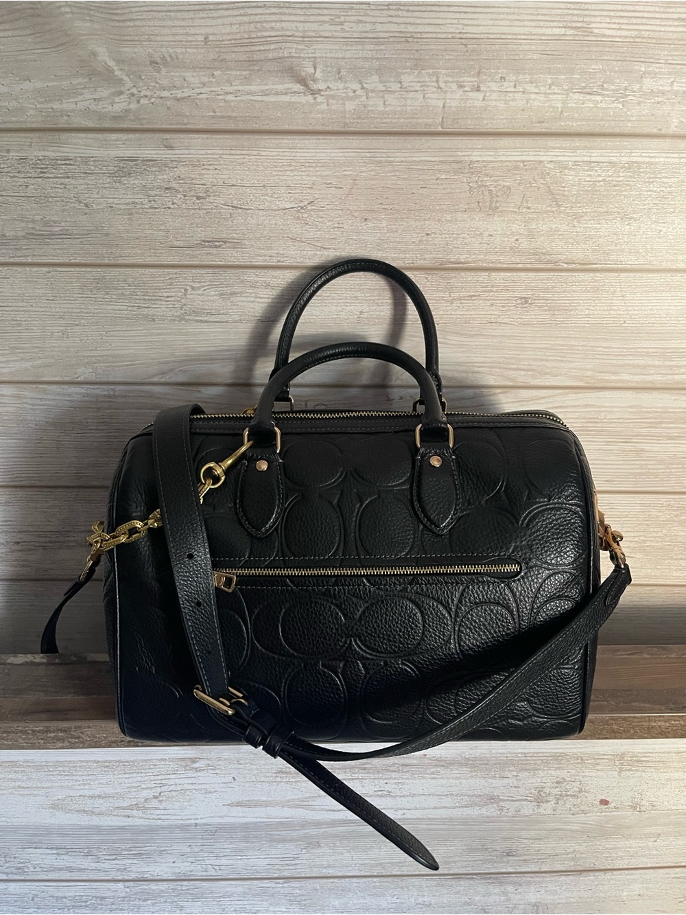 COACH Large Rowan Satchel Bag in Signature Leather Black (charms not Coach) - Picture 2 of 7